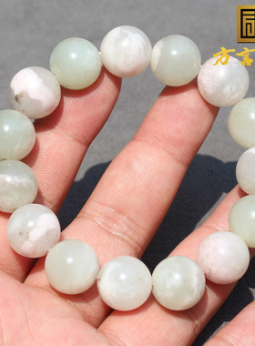 白玉桃花玉双色共生14mm圆珠手串