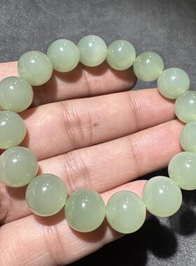 高品质方言和田玉老坑青海高冰起荧光带猫眼无结构晴水12mm手串S6