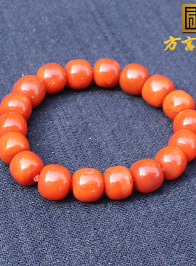 方言和田玉特惠珍品云南保山南红玛瑙柿子红12.5mm老型珠玉手串A2