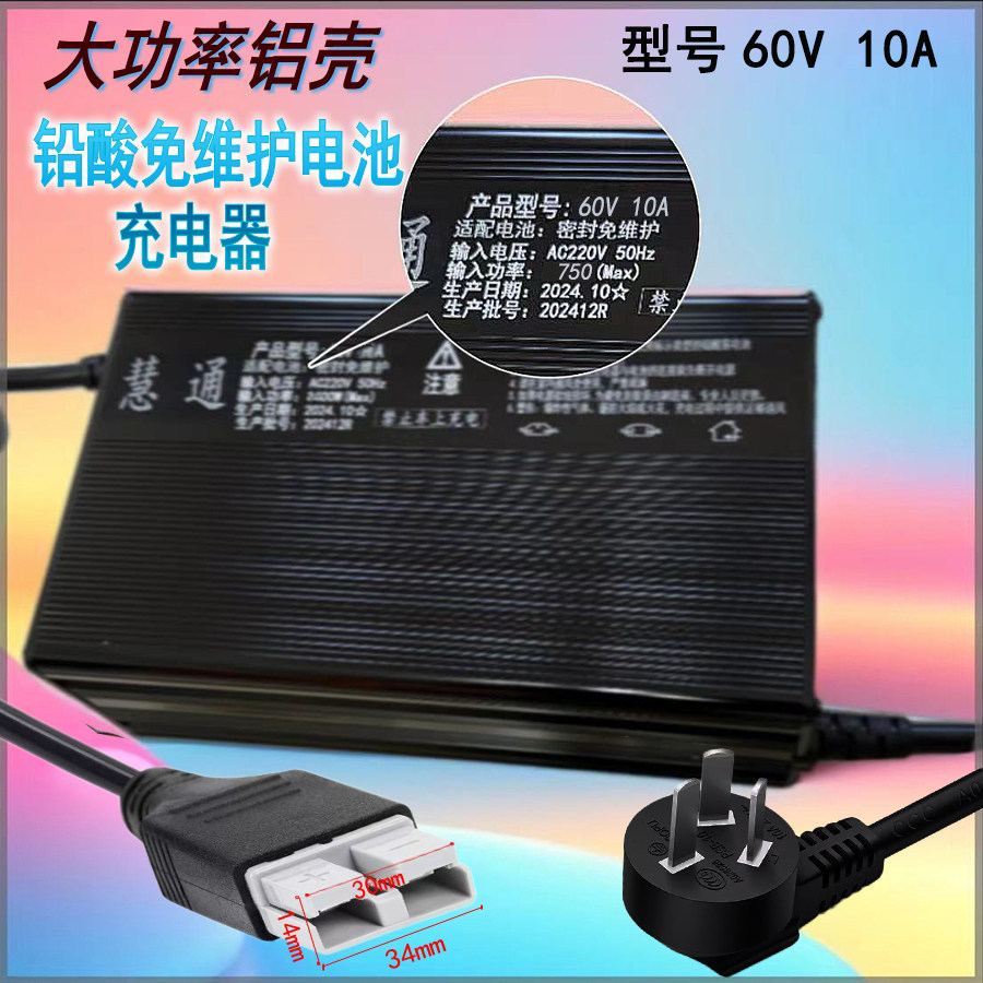 电动三轮车四轮车铅酸蓄电池5块68-75AH电瓶大功率60V10A充电器