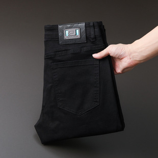 工厂直供轻奢男装弹力黑白色长裤九分小直筒防褪色新三防面料
