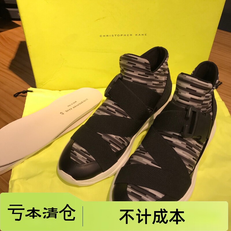 亏本清仓Christopher Kane 设计师品牌 男款黑灰色搭扣休闲鞋