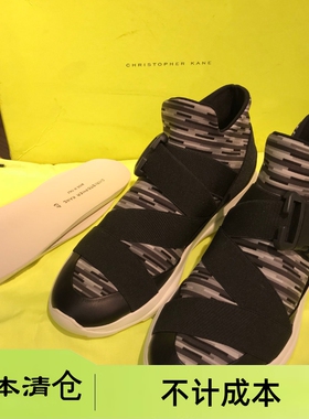 亏本清仓Christopher Kane 设计师品牌 男款黑灰色搭扣休闲鞋