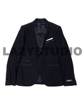 LS现货Neil Barrett 丝绒剑领羊毛修身黑色单西西服