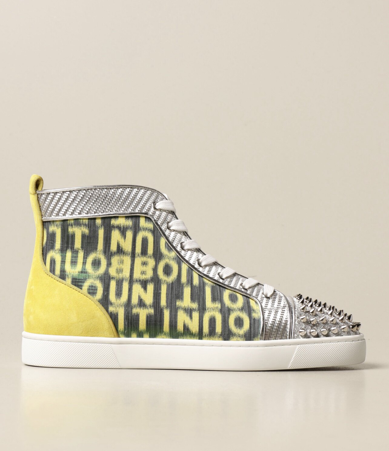 LS现货Christian Louboutin CL铆钉绿色logo红底高帮休闲鞋板鞋
