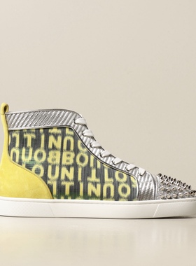 LS现货Christian Louboutin CL铆钉绿色logo红底高帮休闲鞋板鞋