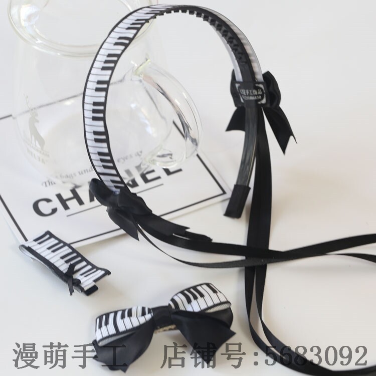 手工蝴蝶结发饰 DIY头饰Lolita发箍萝莉控百搭黑白钢琴KC发箍