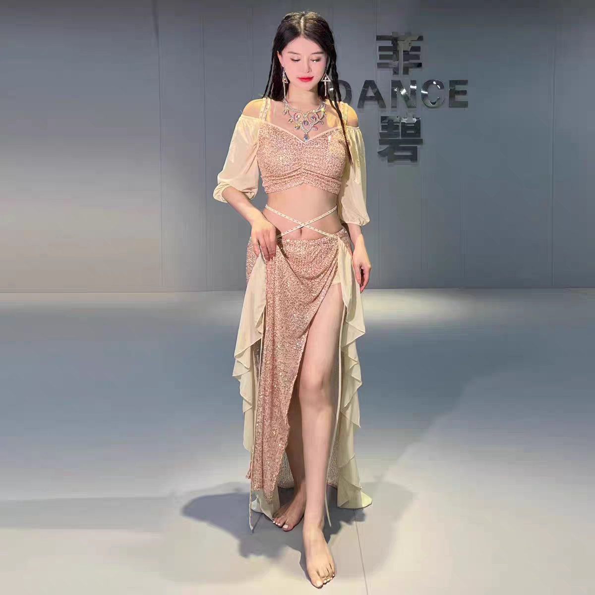 原创设计肚皮舞服装网纱练功套装