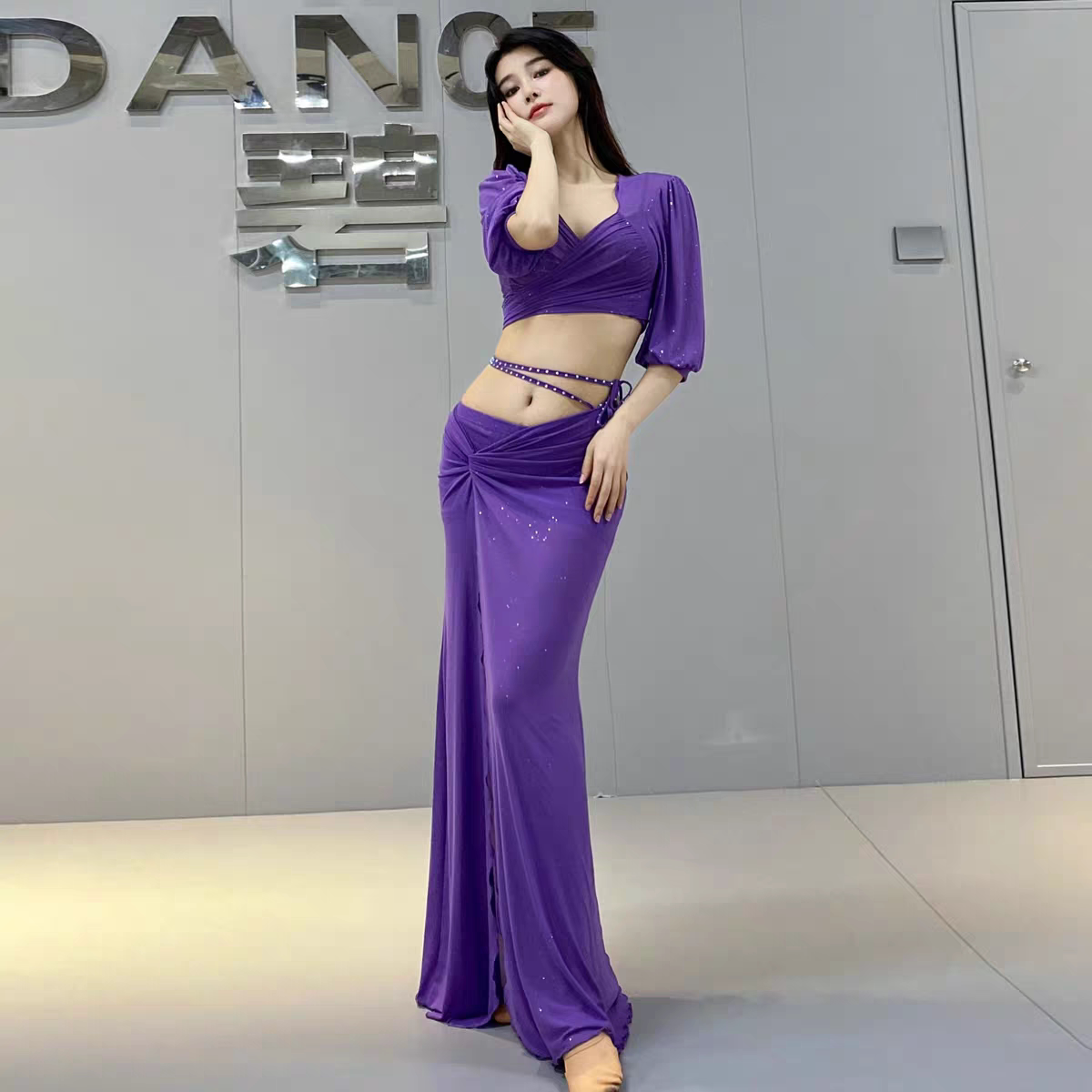 舞娘肚皮舞练习服大码套装长裙