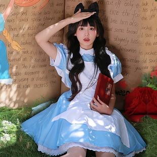 爱丽丝梦游仙境女仆装cos万圣节可爱二次元少女lolita软妹连衣裙