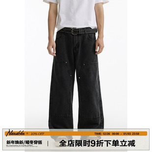 高街牛仔裤 休闲宽松长裤 直筒伐木工装 子男潮牌春秋季 裤 男道美式