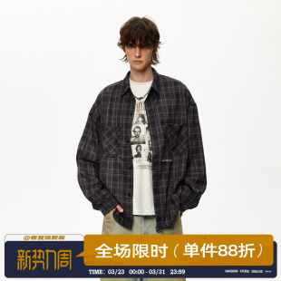 男女2025秋新款 衬衫 街头格纹衬衣外套 撞色翻领格子长袖 男道美式