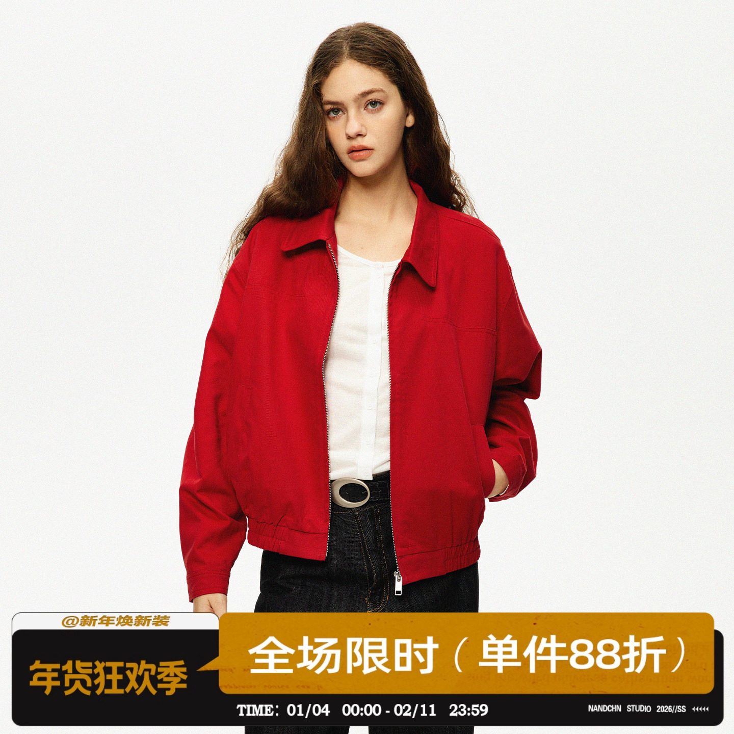 男道美式复古短款夹克外套女2025秋季宽松翻领纯棉休闲宽松上衣潮,男装,夹克,淘宝优惠券,粉丝福利购,淘宝优惠卷