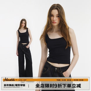 内搭紧身修身 美式 短款 2025修身 上衣 260G重磅方领吊带背心女夏季