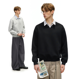boxy短宽学院风上衣 领套头卫衣男2026春季 男道美式 假两件衬衫