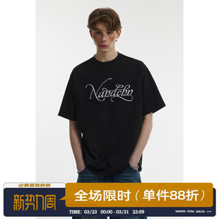 男道国潮300G双纱重磅刺绣短袖 2025男女春秋宽松情侣宽松圆领T恤