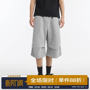 宽松休闲裤 男2025新款 子潮 360G空气层弯刀廓形七分短裤 男道美式