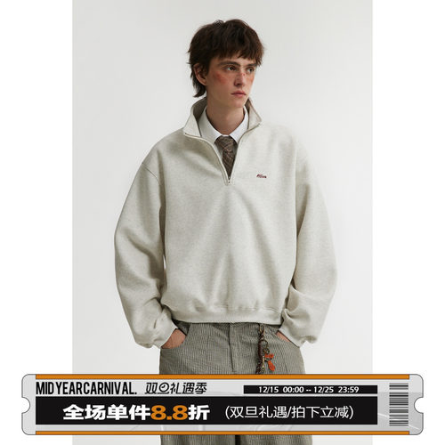 男道美式复古半拉链短款套头卫衣男春季cleanfit宽松情侣长袖上衣