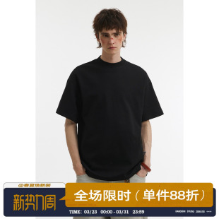 男道美式 T恤男纯色宽松情侣上衣潮 重磅280G小领口圆领双面棉短袖