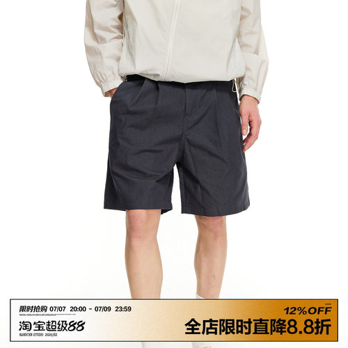 男道老钱风立体剪裁打褶短裤男垂坠感阔腿五分裤透气轻薄休闲裤