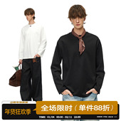 男道简约240G重磅纯色打底长袖 宽松圆领内搭上衣 美式 T恤衫 男春季