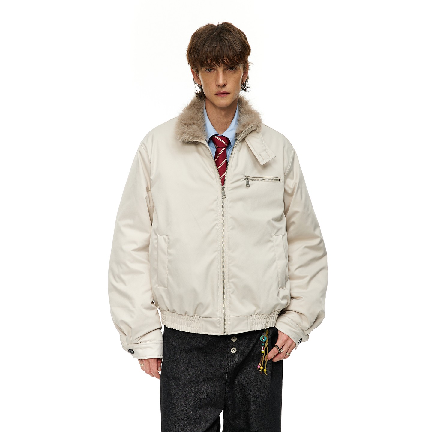 男道美式短款毛领棉服男女情侣款冬季高级感痞帅外套立领工装棉衣