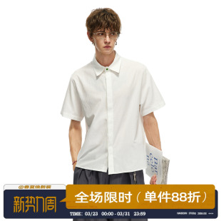 新款 衬衫 时尚 棉质开襟宽松简约男士 日常通勤休闲翻领短袖 男道春季