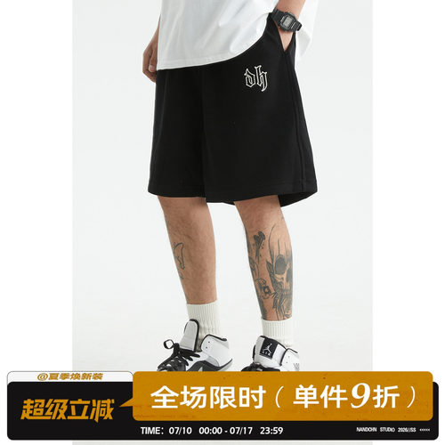 短裤宽松运动哥特字母刺绣休闲裤