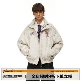 棉衣 廓形解构加厚外套情侣工装 男道美式 复古贴标徽章立领棉服冬季