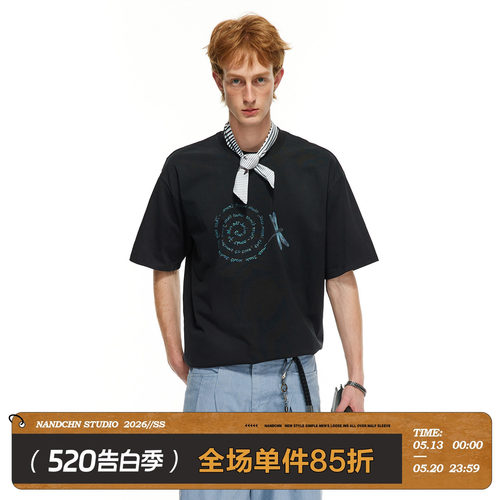 男道250G夏季新款索罗娜趣味印花凉感短袖男潮牌休闲宽松重磅T恤