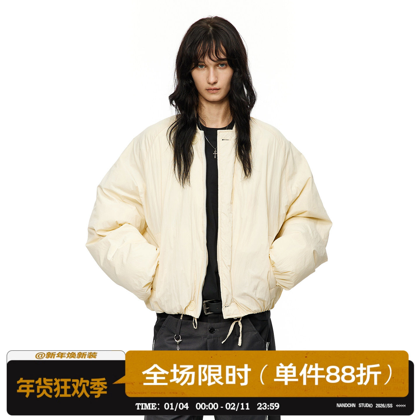 男道美式圆领花苞短款保暖棒球棉服外套男2025冬保暖加厚面包棉服