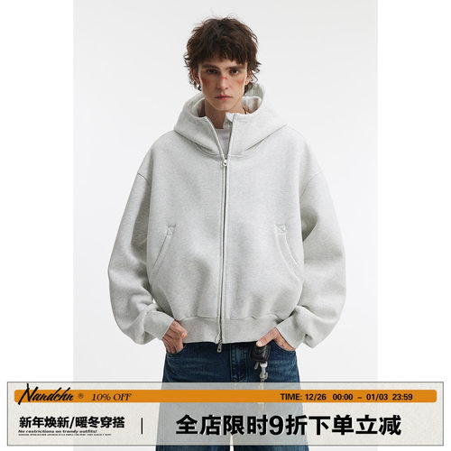 男道重磅500G短款开衫卫衣男士春季cleanfit百搭宽松连帽套头外套