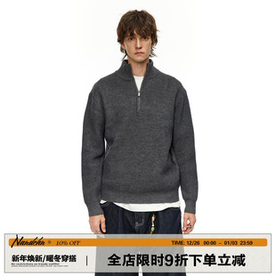 男道美式 男潮牌宽松休闲情侣百搭毛衣潮 复古半拉链立领加厚针织衫