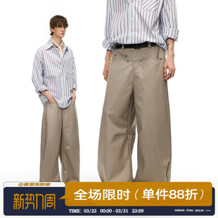 情侣裤 男道美式 宽松百搭直筒阔腿工装 男女2026春季 复古拼接休闲裤