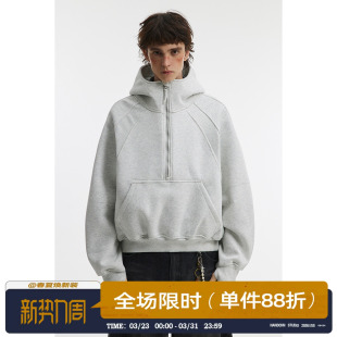 cleanfit套头衫 男道美式 短款 春季 潮牌重磅500G半拉链连帽卫衣男士