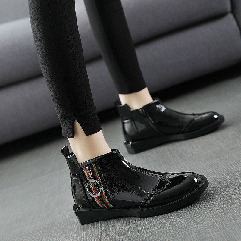 2020秋冬季新款布洛克女鞋亮皮平底漆皮拉链短靴复古马丁靴子女靴在类目 女鞋, 靴子中 - 来自Buy2taobao.com提供专业的淘宝代购服务