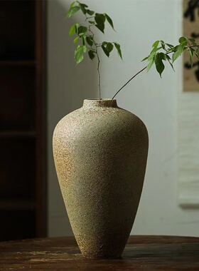 陶瓷花瓶新中式复古典禅意侘寂客厅玄关桌面摆放干花插花粗陶质感