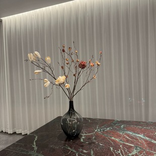 花野网红大肚透明细口玻璃花瓶天然树枝干花干枝意式极简风客厅桌