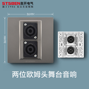 86型墙壁暗装 音箱音频话筒面板两位四芯欧姆头舞台音响插座面板