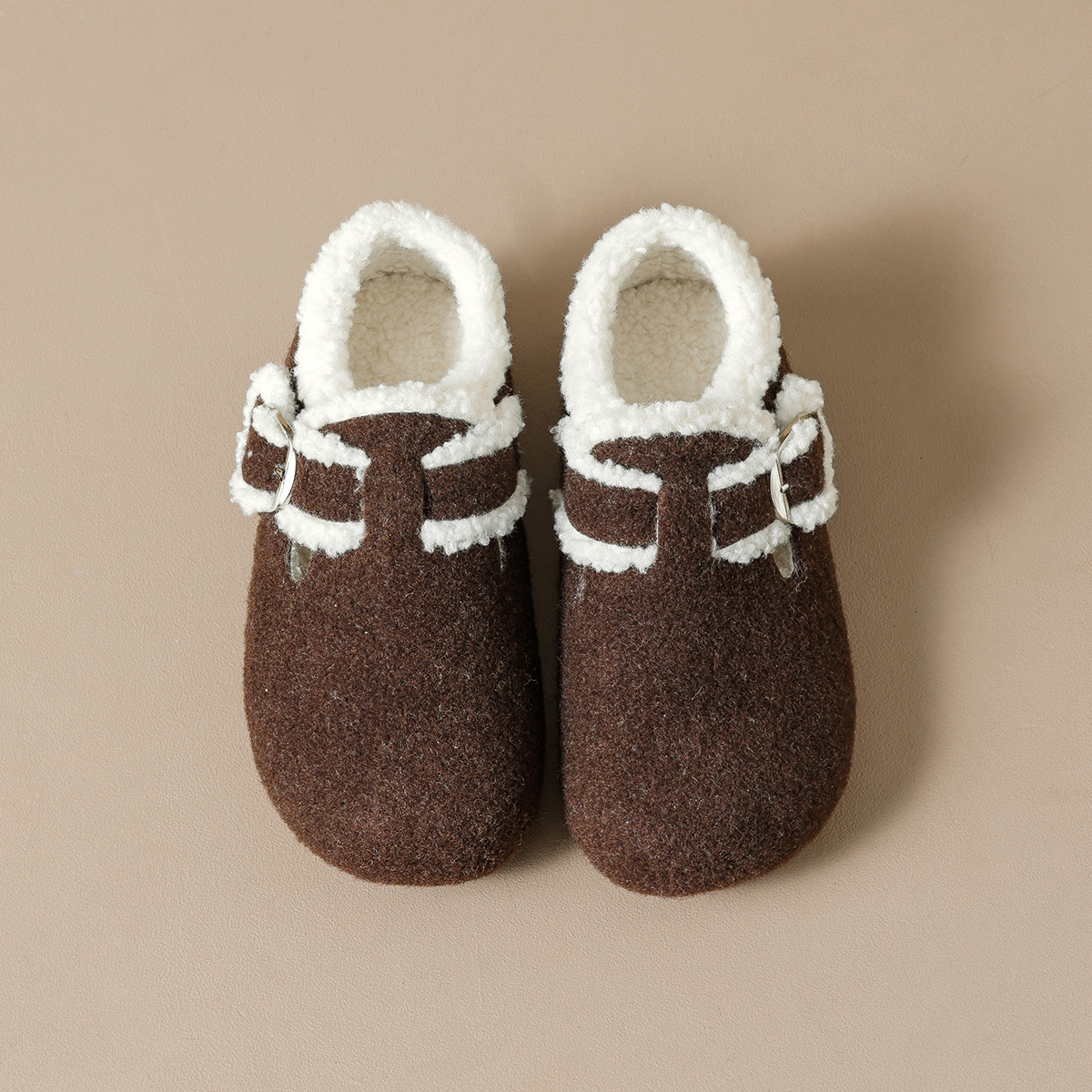 毛呢勃肯鞋女冬季灰色加绒毛毛棉鞋内增高雪地靴厚底保暖毛毛鞋子