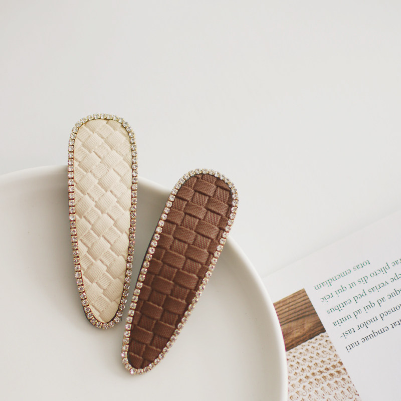 小香风复古气质大号皮质镶钻精致bb夹刘海边夹韩版发饰头饰发卡女