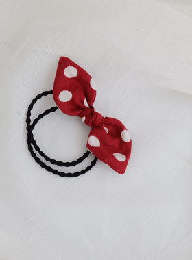 少女心红色大波点可爱甜美蝴蝶结发圈兔耳朵皮筋日系学生软妹皮套