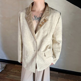 新款个性两面穿西服复古暗纹休闲立领西装外套A452--H181--P185，男装西服，电商A452