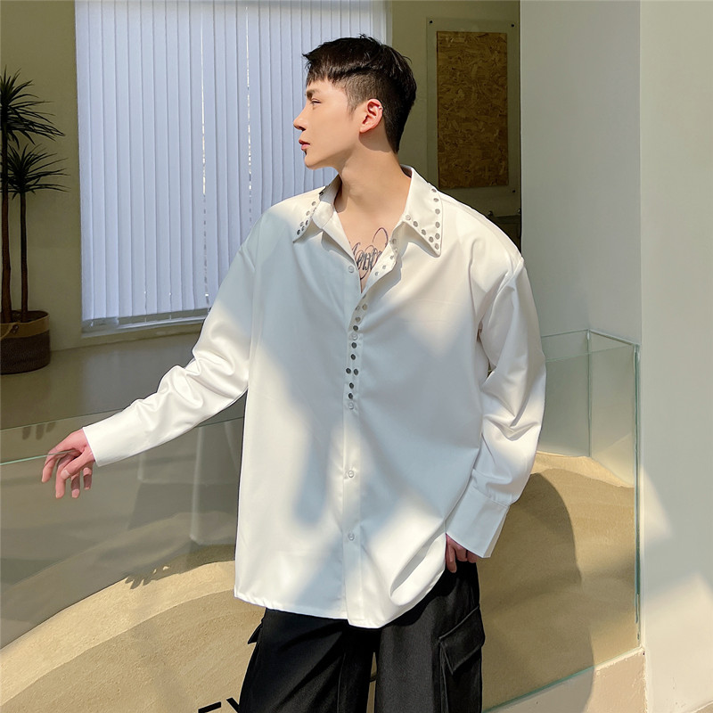 潮流铆钉装饰长袖衬衫暗黑风廓形衬衫上衣A452--6235--P85,男装衬衫,电商A452