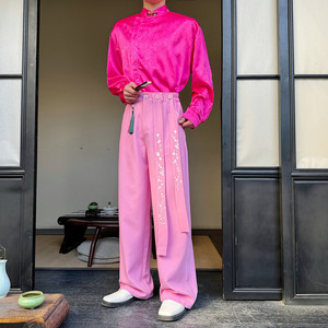 新中式刺绣飘带直筒休闲长裤个性百搭西服裤潮A452--6481--P95图片
