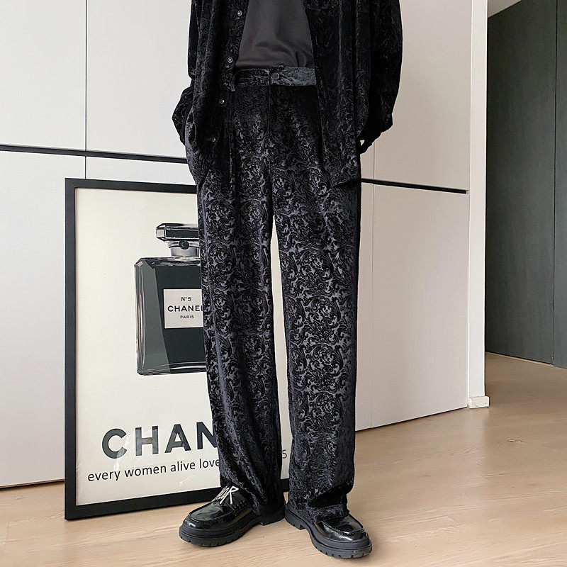 新款复古丝绒压花休闲裤男个性潮流套装长裤A452--6101-1--P70，男装休闲套装，电商A452