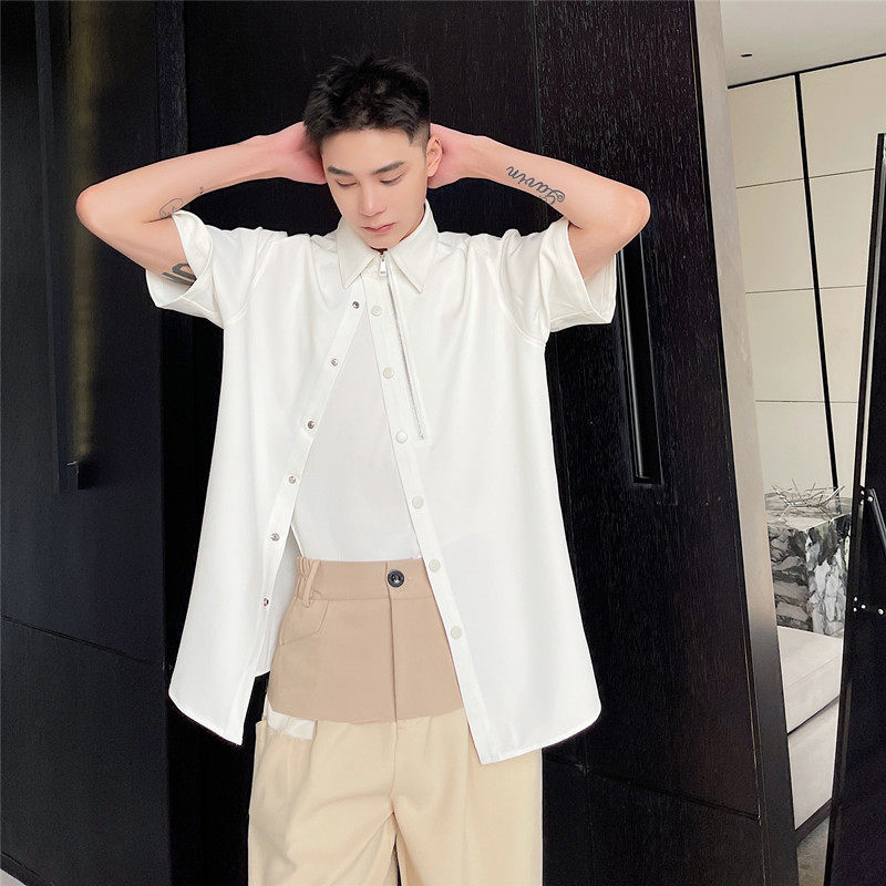 夏上新小众设计开身半袖男复古暗黑风休闲短袖上衣A452--H80--P75，男装T恤，电商A452