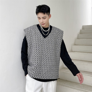 新款高级感编织粗花马甲男时尚百搭V领套头坎肩A452--6161--P85图片