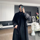 冬韩版时尚拼接格子毛呢大衣休闲百搭中长款外套A452--6109--P175，男装毛呢大衣，电商A452