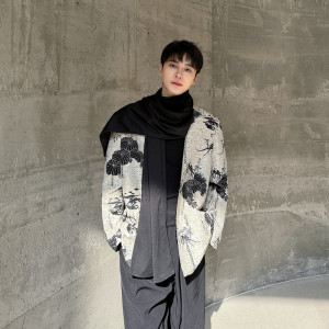 个性小众围巾款西装外套复古风印花西服上衣A452--6475--P165图片